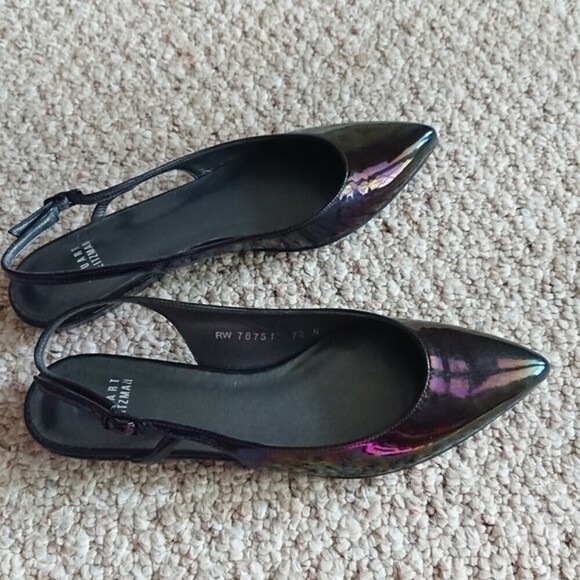 Stuart Weitzman black holographic patent leather slingback flats size 7.5 N - Picture 1 of 12